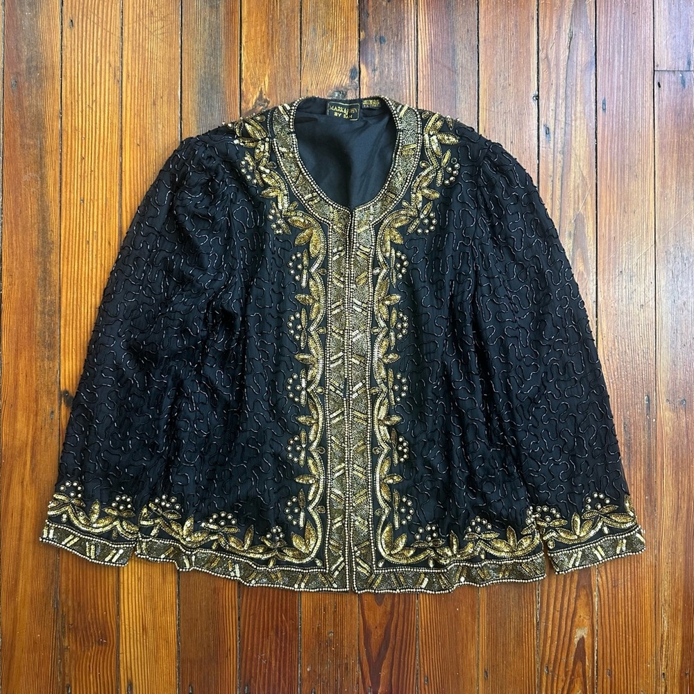 Vintage 80s Mark & John by Sam beaded silk blazer XL